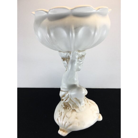 Vtg Inarco Japan Pedestal Planter Vase Cherub Holding Bowl White E-786/Q 7'' - Picture 6 of 10
